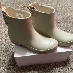 Sperry Duck Boots women’s size 8.5 cream waterproof rubber top sider w/ tie back